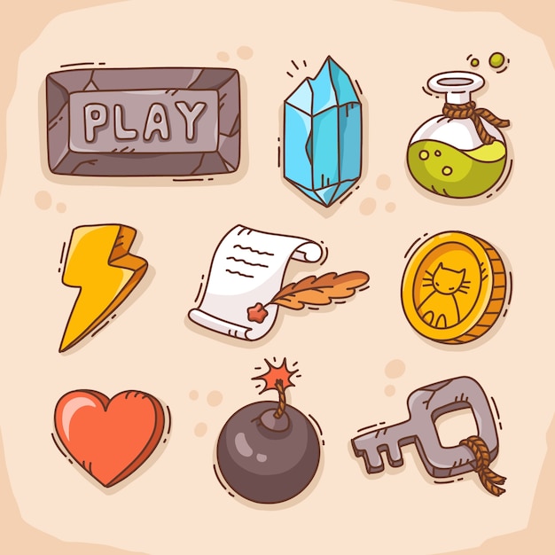 Free vector hand drawn video game set elements