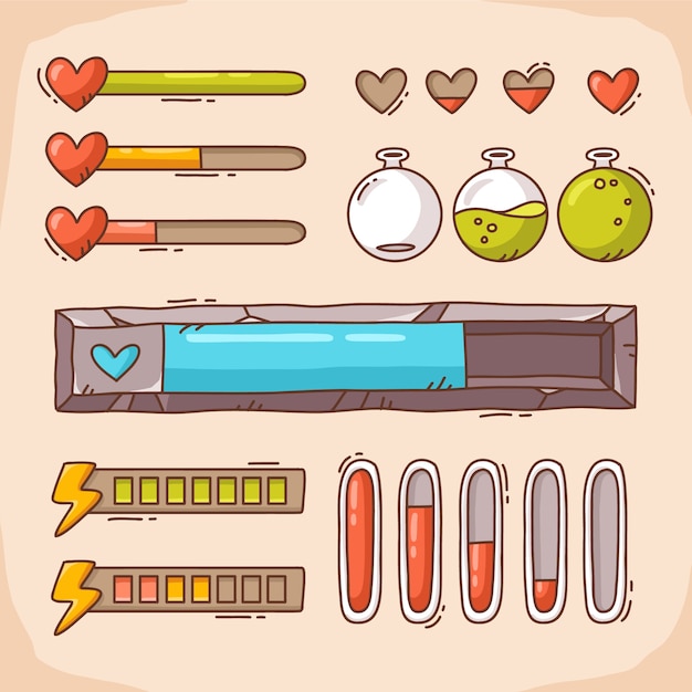 Free vector hand drawn video game set elements