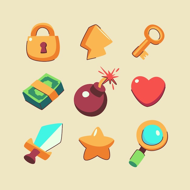 Free vector hand drawn video game set elements