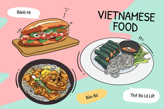 Рисованная вьетнамская еда