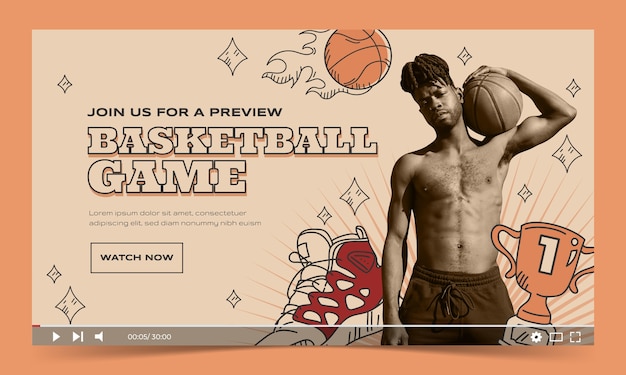 Vettore gratuito miniatura di youtube di basket vintage disegnata a mano