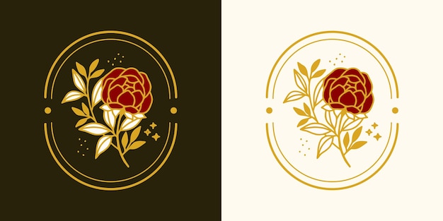 手描きのヴィンテージ植物のバラの花のロゴとフェミニンな美しさのブランド要素 プレミアムベクター 手描きのヴィンテージ植物のバラの花のロゴとフェミニンな美しさのブランド要素 プレミアムベクター