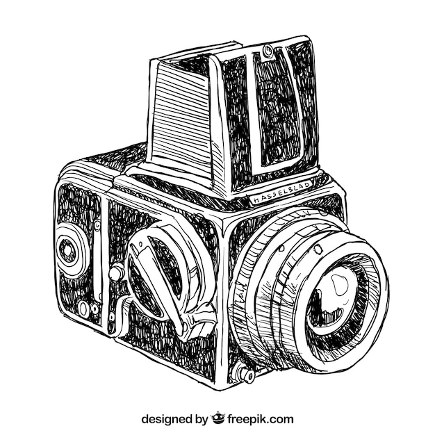 Vettore gratuito fotocamera vintage disegnata a mano