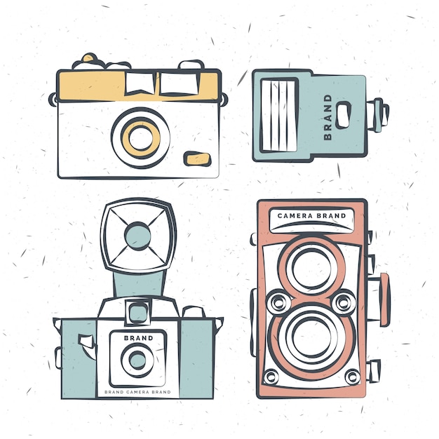 Hand drawn vintage cameras in colors 