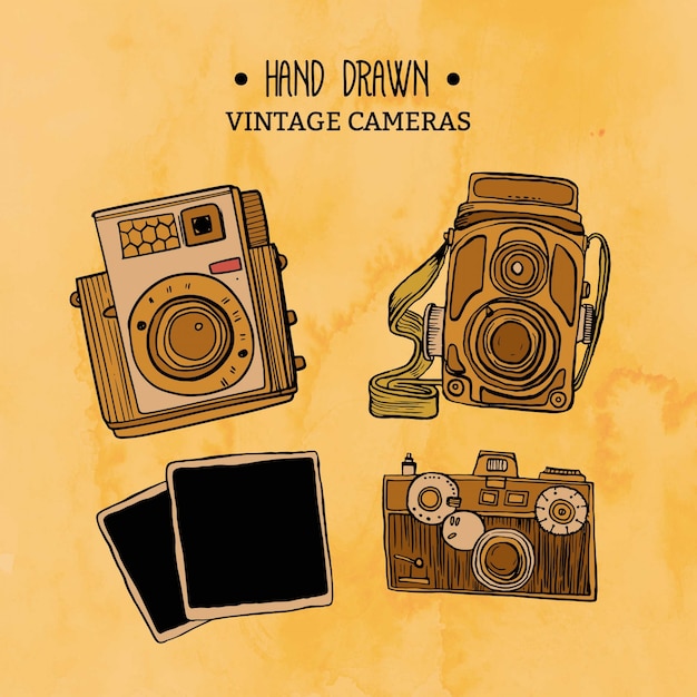 Hand drawn vintage cameras pack