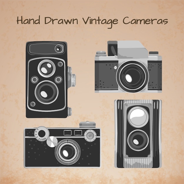 Hand drawn vintage cameras