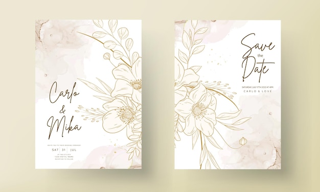 Hand Drawn vintage floral wedding invitation card