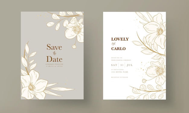 Hand Drawn vintage floral wedding invitation card