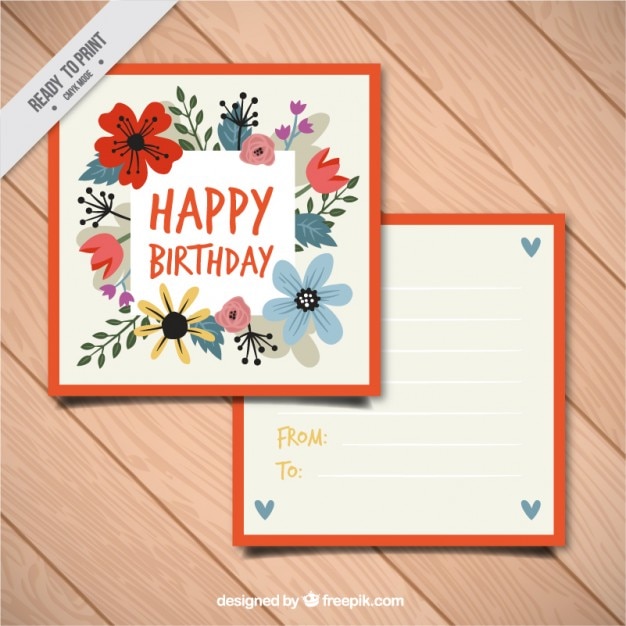 Hand drawn vintage flowers birthday card