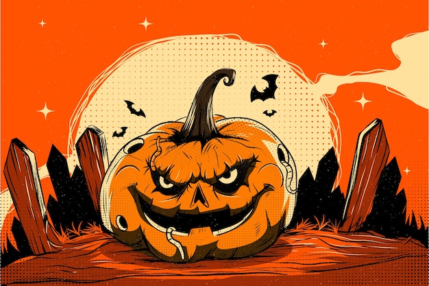 Hand drawn vintage halloween background