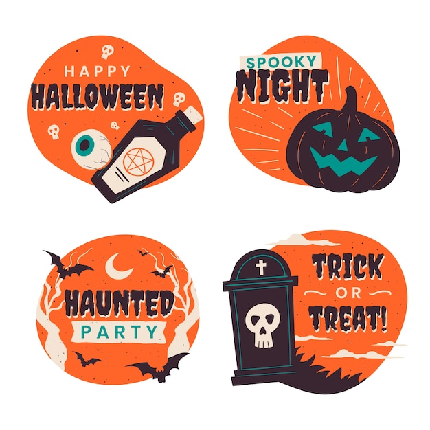 Hand drawn vintage halloween labels collection