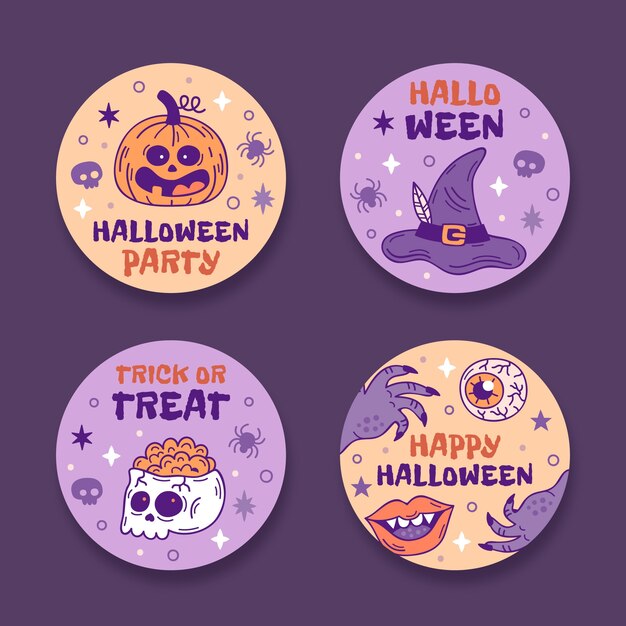 Hand drawn vintage halloween labels collection