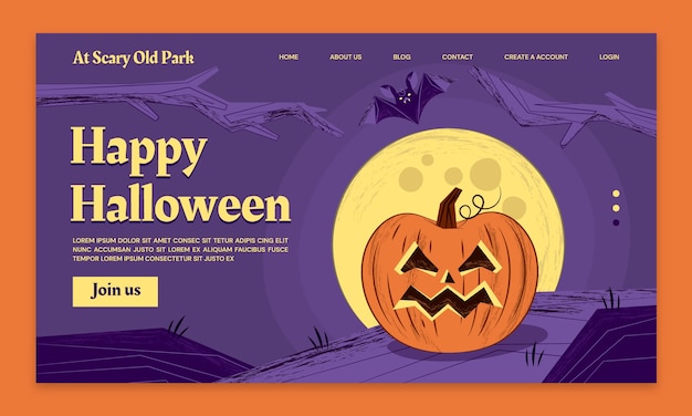 Hand drawn vintage halloween landing page template