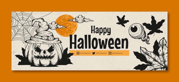 Бесплатное векторное изображение Нарисованный рукой винтажный шаблон обложки для социальных сетей хэллоуина