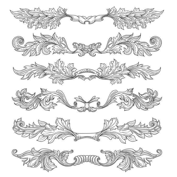 Free Vector hand drawn vintage page dividers with decorative floral swirls and scrolls.