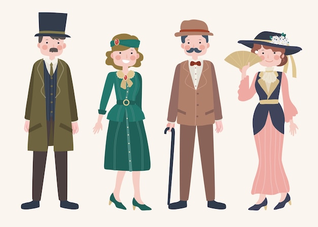 Free vector hand drawn vintage people collection