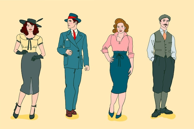 Free vector hand drawn vintage people collection