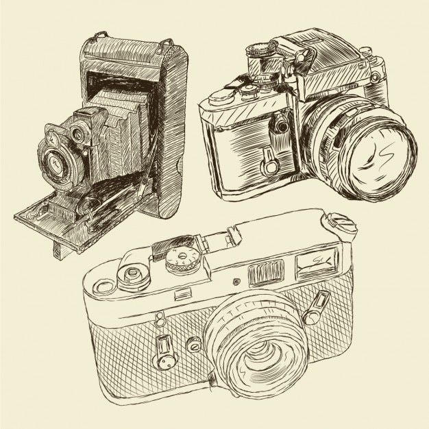 Hand drawn vintage photo cameras