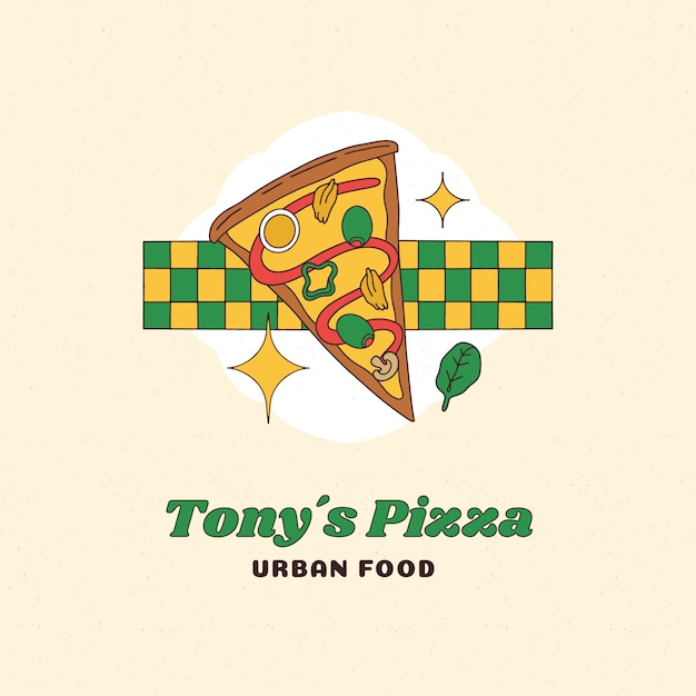 Ручной обращается винтажный логотип пиццерии