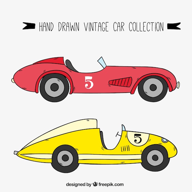 Hand drawn vintage racing cars