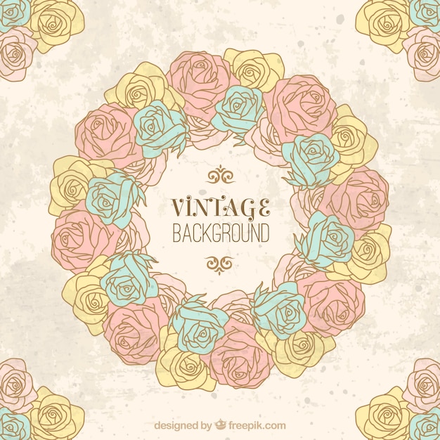 Free vector hand drawn vintage roses wreath background