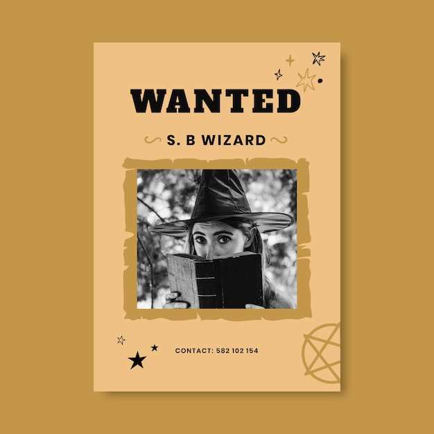 Hand-drawn vintage s.b. wizard wanted poster