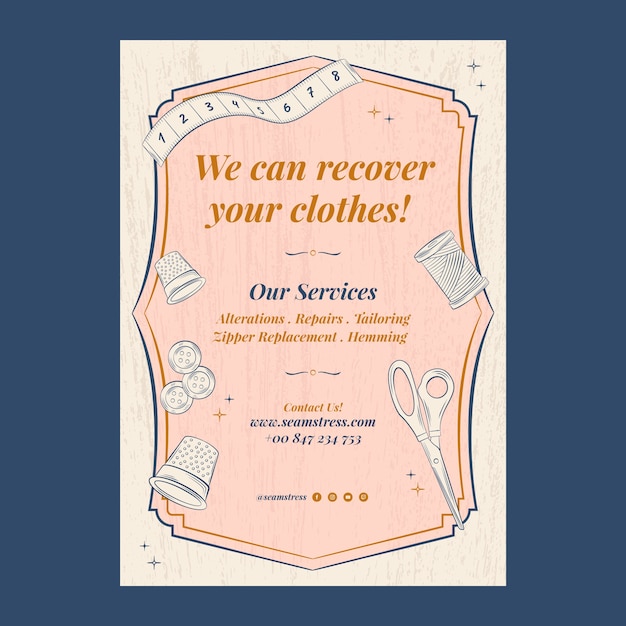 Free vector hand drawn vintage seamstress poster template