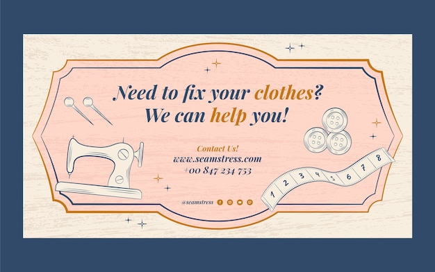 Free vector hand drawn vintage seamstress social media promo template