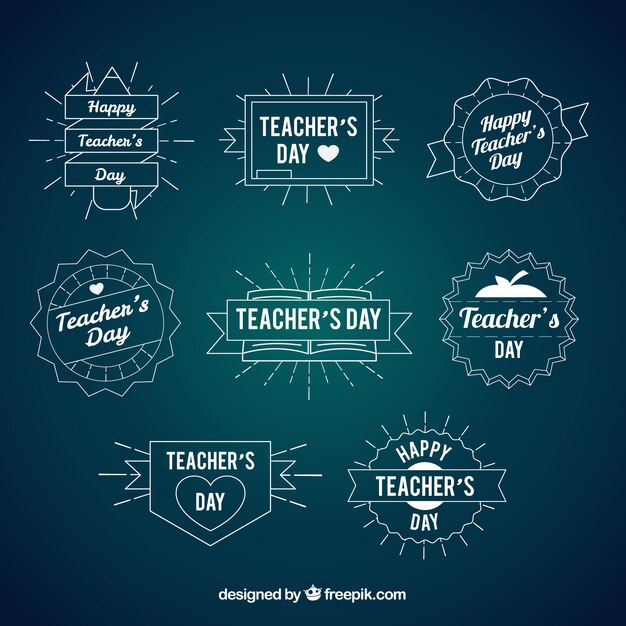 Hand drawn vintage teacher's day badges 