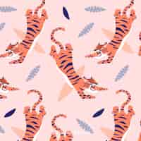 Free vector hand drawn vintage tiger pattern