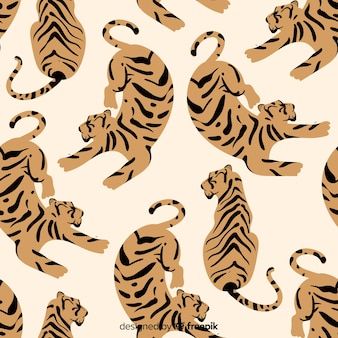 Hand drawn vintage tiger pattern