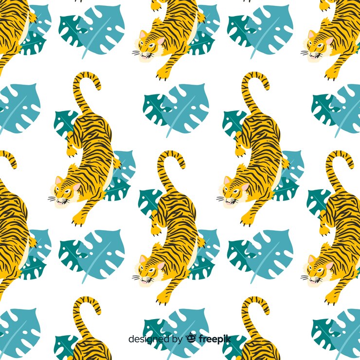 Free Vector hand drawn vintage tiger pattern