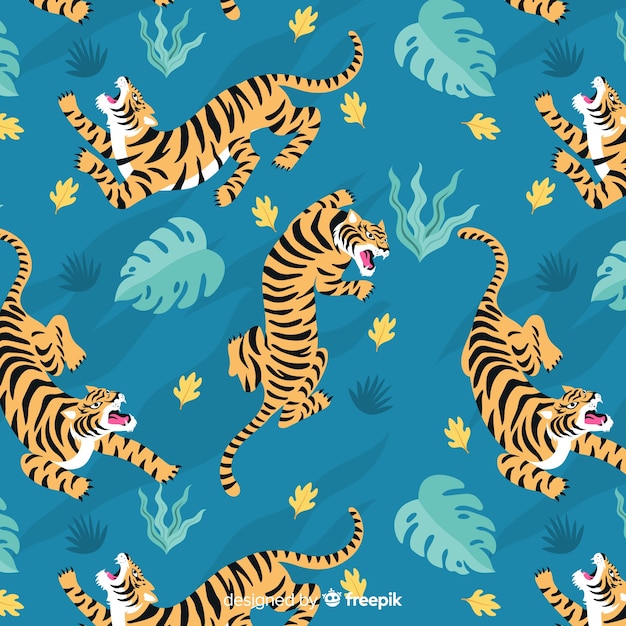 Free vector hand drawn vintage tiger pattern