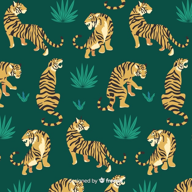 Hand drawn vintage tiger pattern