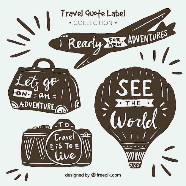 Hand drawn vintage travel quote labels collection