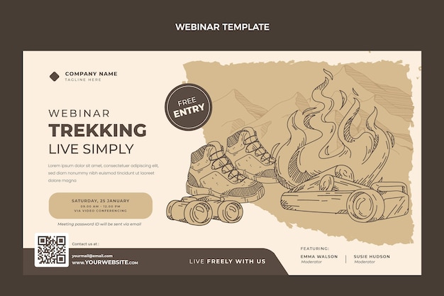 Webinar di trekking vintage disegnato a mano