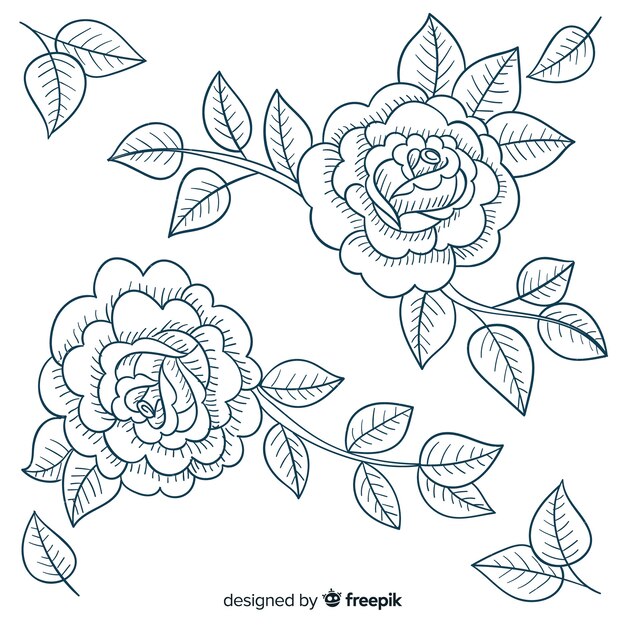 Hand drawn vintage types of flowers