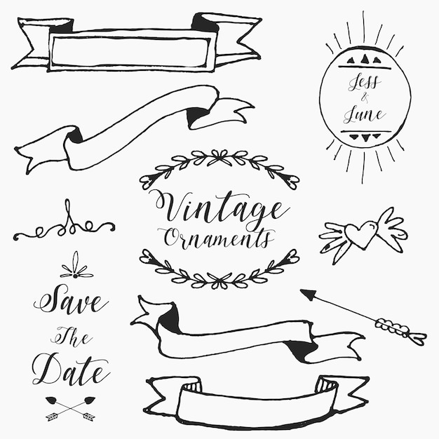 Vector Templates: Hand drawn vintage wedding ornaments pack – Free Vector Download