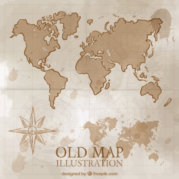 Бесплатное векторное изображение Ручная обращается старинная карта мира