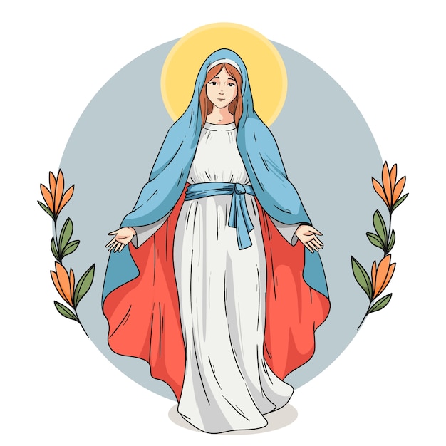 Free vector hand drawn virgin mary drawing illustration