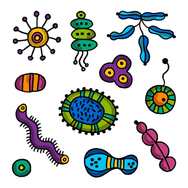 Бесплатное векторное изображение Коллекция рисованной вирусов