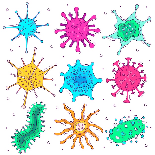 Vettore gratuito collezione di virus illustrazione disegnata a mano