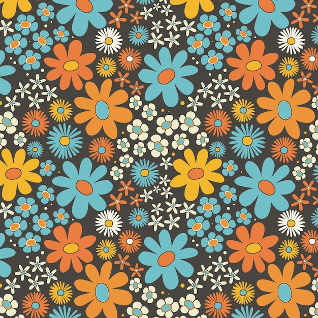 손으로 그린 된 생생한 그루비 꽃 패턴