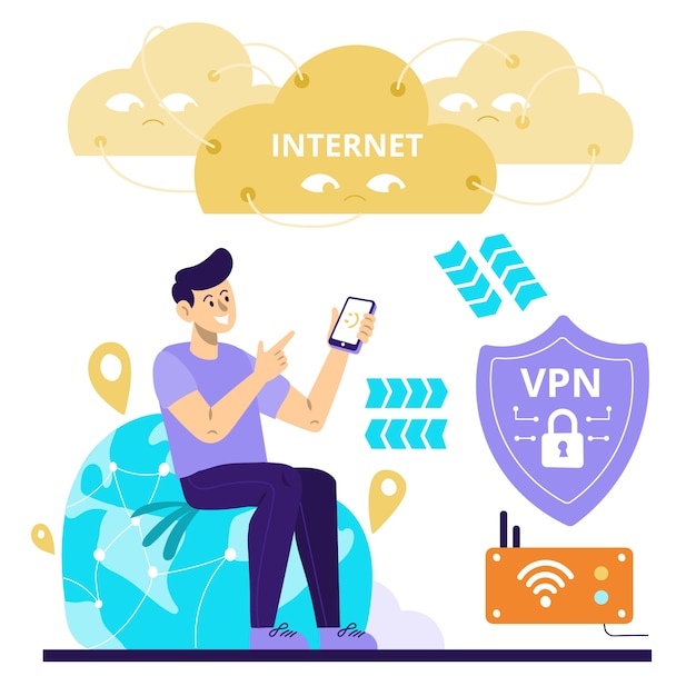 Vettore gratuito illustrazione di vpn disegnata a mano