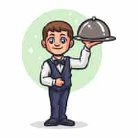 Free vector hand drawn waiter cartoon illustration