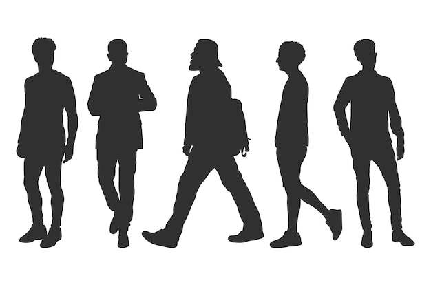 Hand drawn walking silhouette set