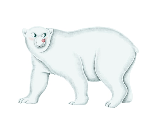 손으로 그린 걷는 흰 북극곰