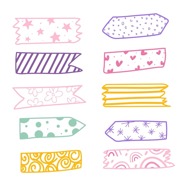 Free vector hand drawn washi tape collection