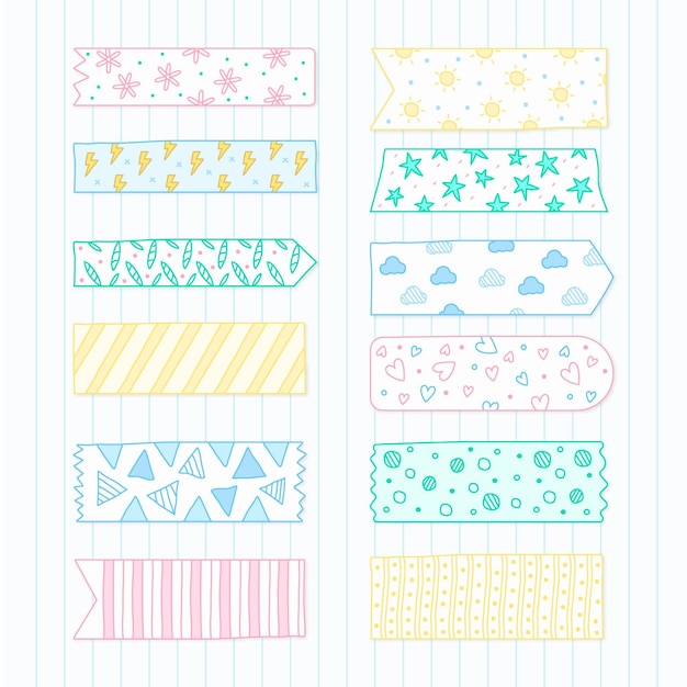 Free vector hand drawn washi tape collection