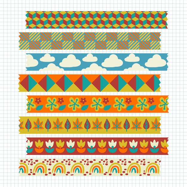 Free vector hand drawn washi tape collection